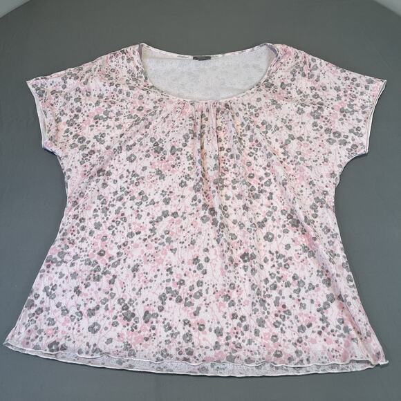 J. Jill XL Pink Floral Print Short Sleeve Top Stretch Lined - Picture 1 of 5